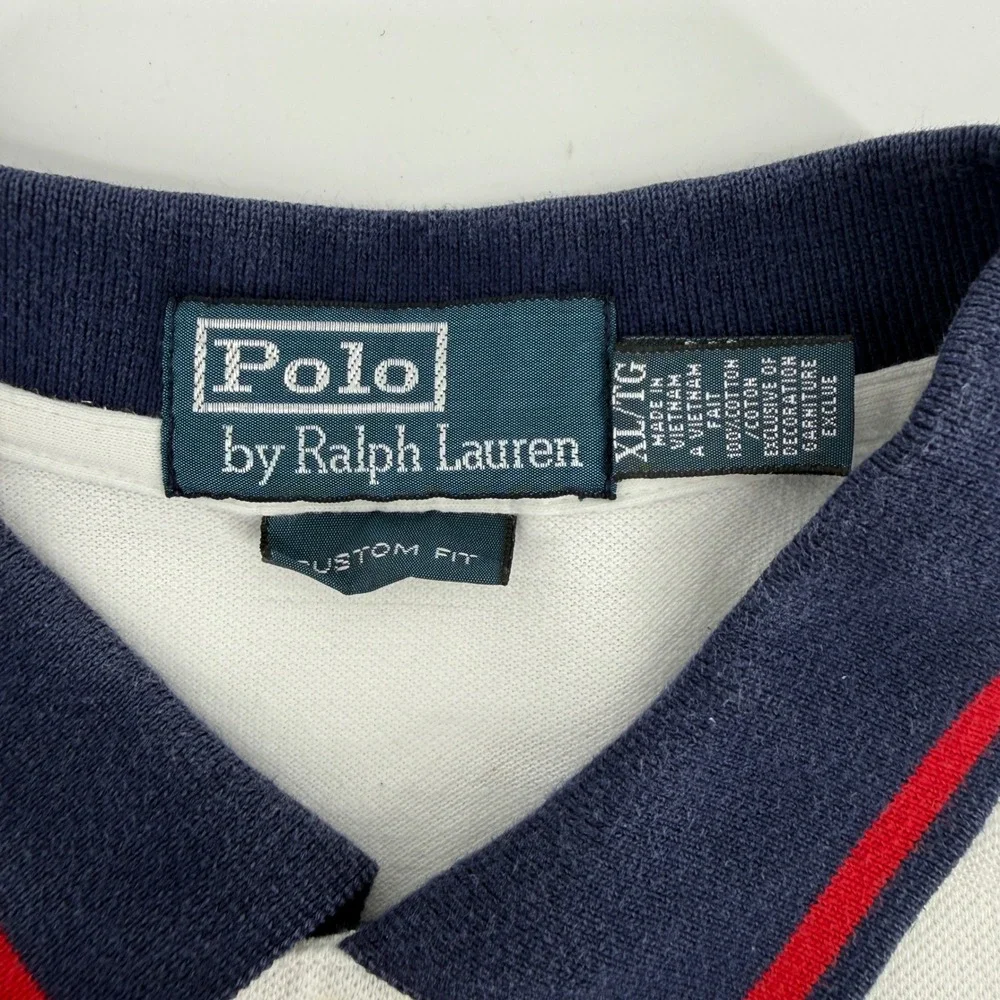 Polo Ralph Lauren Custom Fit Big Pony Polo Shirt Mens XL White Navy Colorblock